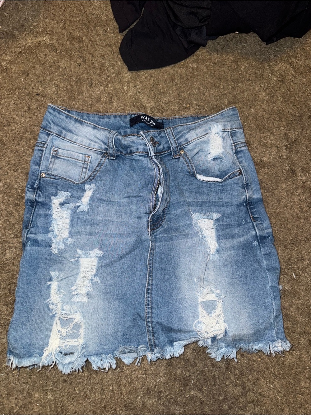 Wax Jean Distressed Light Blue Denim Skirt